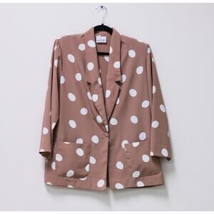 Vintage Women’s Large Polka Dot 80s 90s Oversized Suit Coat Jacket Brown White